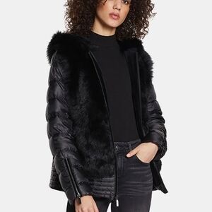 Dawn Levy Keran Genuine Fur Puffer Coat Size S Black